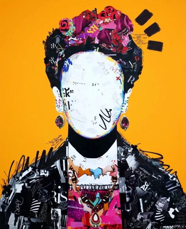 Portretul Fridei Khalo în colaj de reviste reciclate